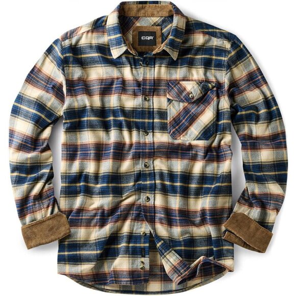 Other - Mens Blue Cotton Flannel Shirt Long Sleeve Brushed Soft Casual Outdoor Plaid